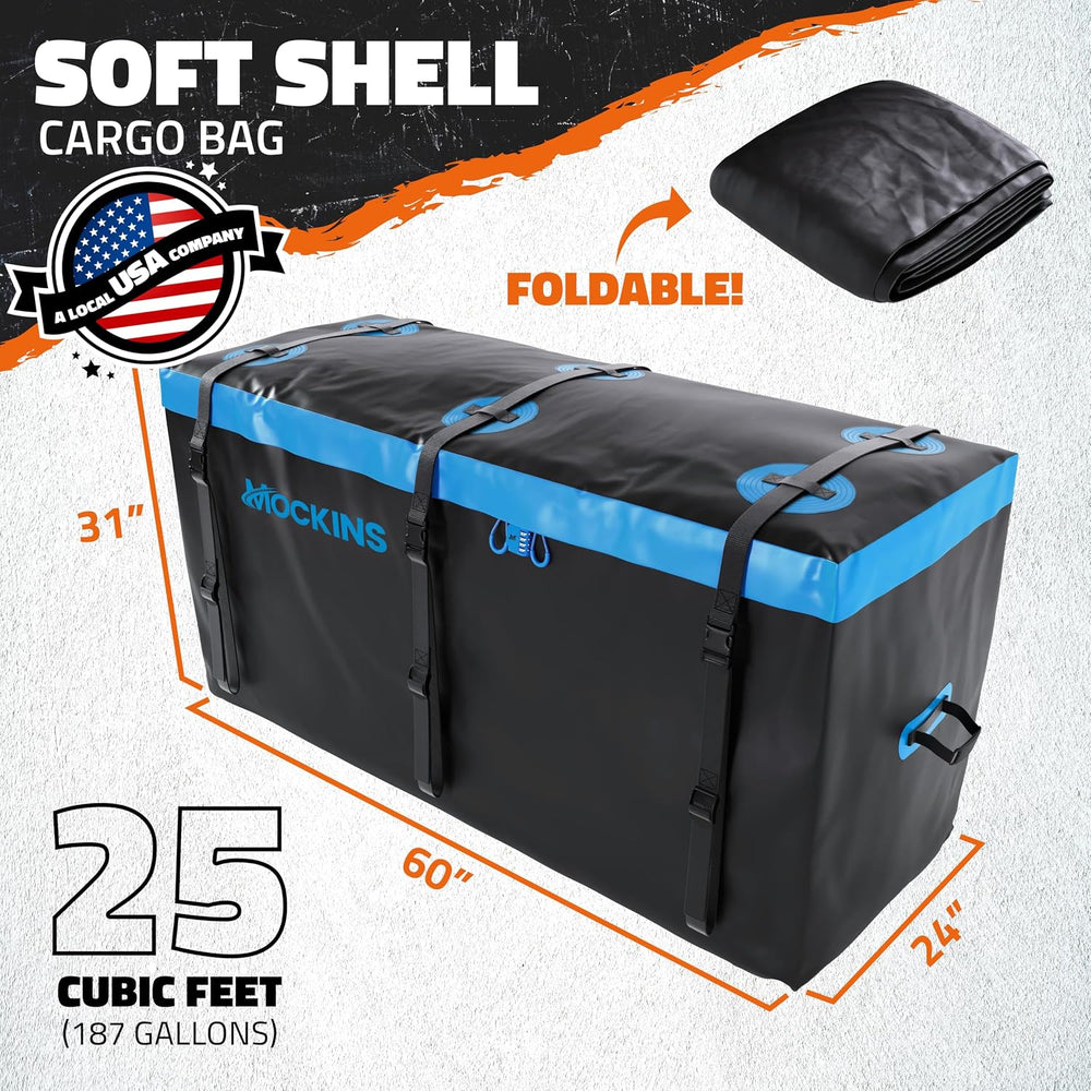 Mockins 25 Cu Ft Large Weatherproof Trailer Hitch Cargo Carrier Bag Set | 60&...