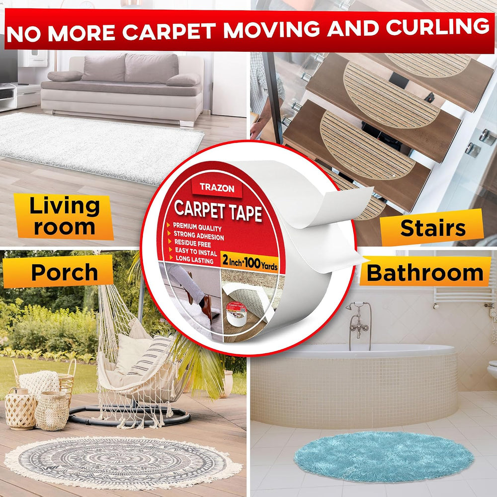 Carpet Tape Double Sided - Rug Tape Grippers for Hardwood Floors and Area Rug...