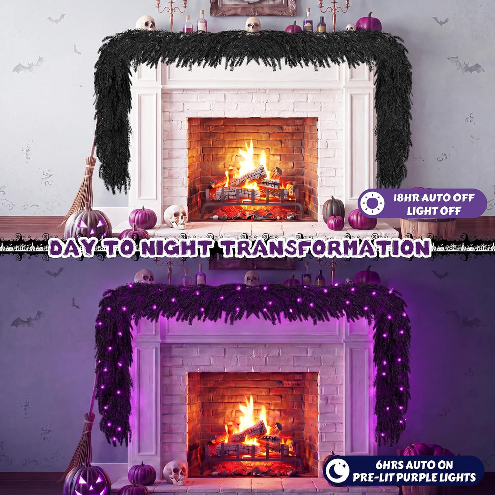 DOIOWN Pre-Lit 6FT Black Norfolk Pine Halloween Garland
