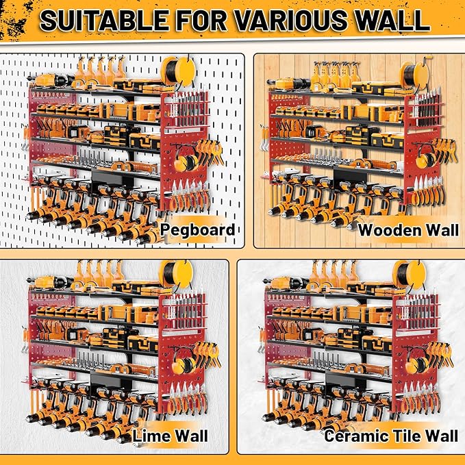 5 Layers Power Tool Organizer Wall Mount, Cordless Tool Storage Rack Holder