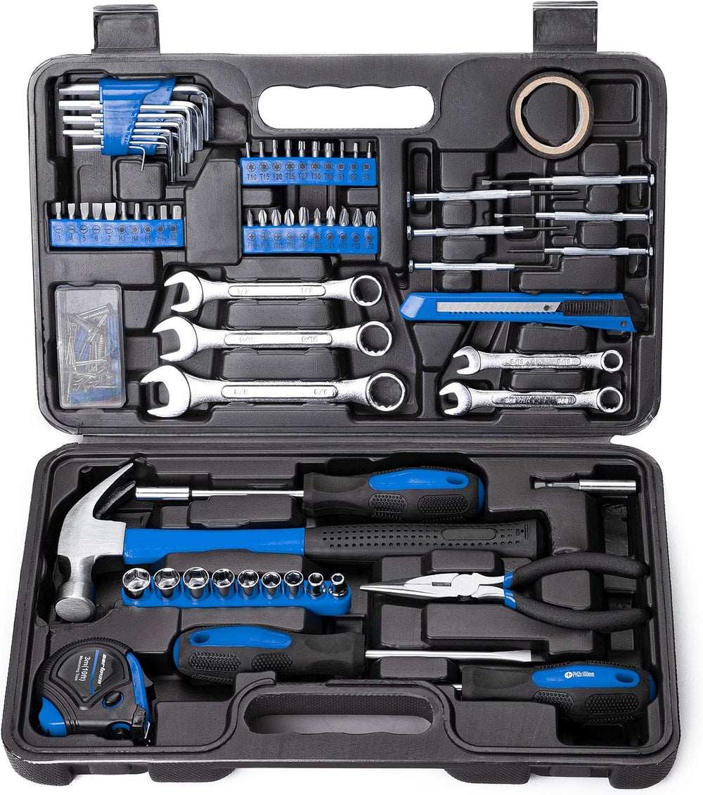CARTMAN 148-Piece Household Tool Set, Blue Tool Kit with Plastic Toolbox