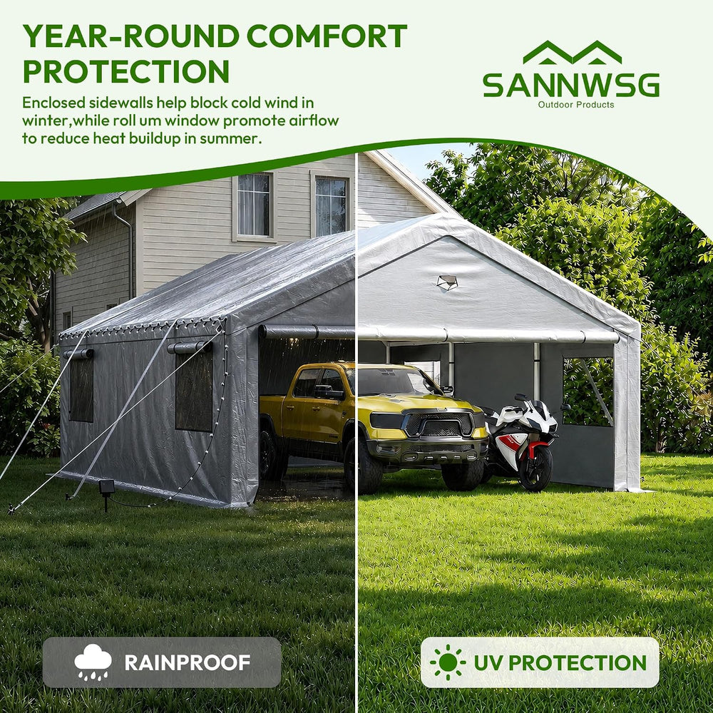 10x20FT Carport Heavy Duty Portable Garage Storage Tent with Large Rolll UP W...
