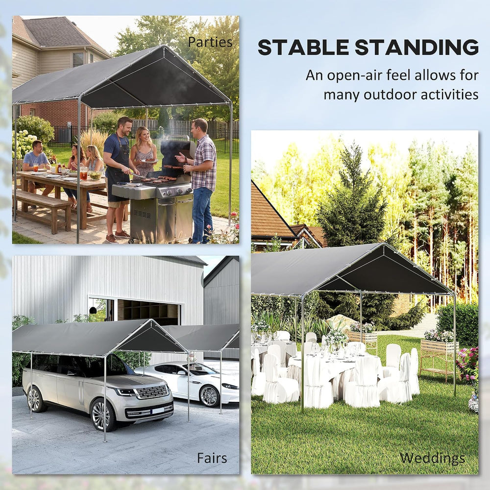 Outsunny 10'x20' Carport Outdoor Heavy Duty Galvanized Car Canopy Gray