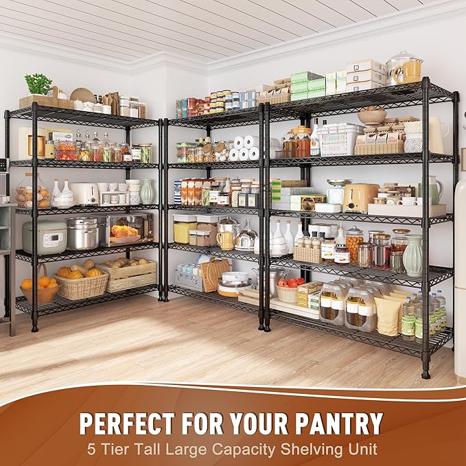 REIBII 5-Tier Wire Shelving Rack Storage Shelves Metal Shelves, 1020 LBS
