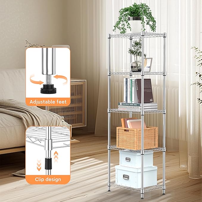 5 Tiers Shelf Metal Storage Shelves Wire Rack Closet Organizers