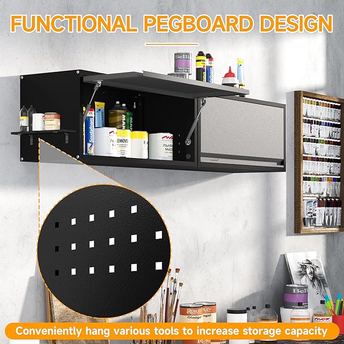 Metal Garage Wall Cabinet with Doors Side with Holes, 13.8" H 1 Door Sma...