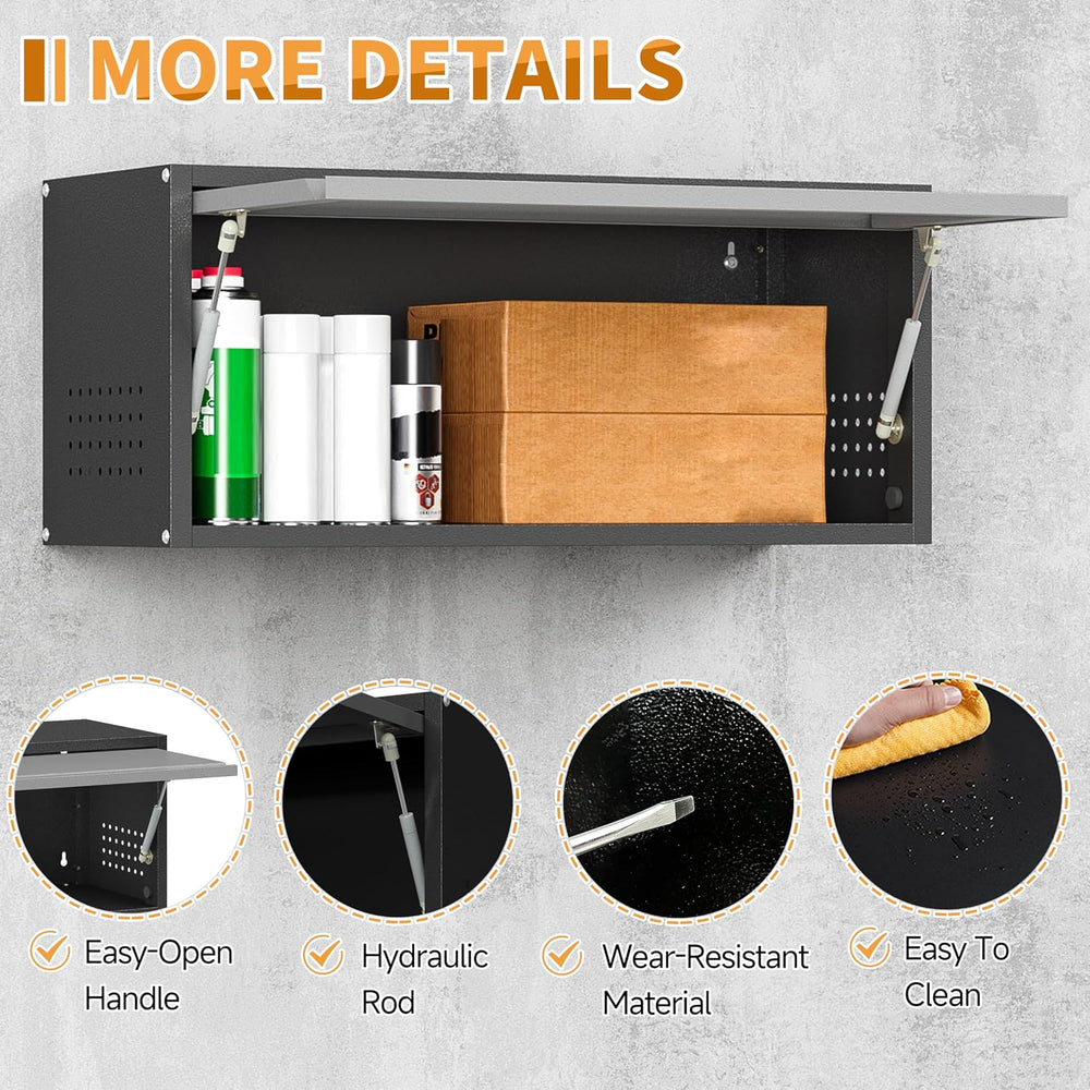 Metal Garage Wall Cabinet with Up-Flip Door,Wall-Mounted Steel Storage Cabine...
