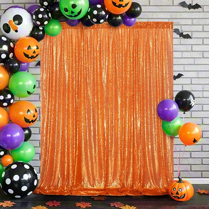 Eternal Beauty Orange Sequin Backdrop, 6x8 Ft Halloween Glitter Background Cu...