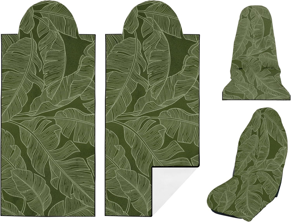 2 Pack Car Seat Towel Covers for Gym, Front Seats, Banana Leaf