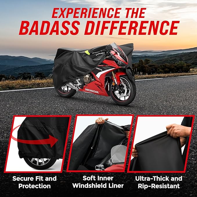 Badass Moto Ultimate Motorcycle Cover Waterproof Outdoor, Heavy Duty Motorcycle