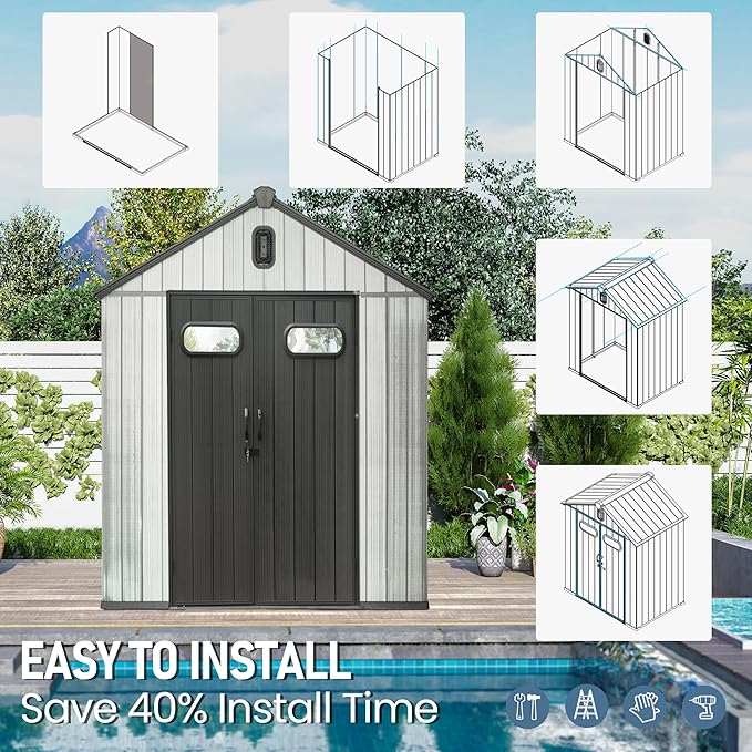 Domi 6x4 FT Outdoor Resin Storage Shed, All-Weather Double-Wall Storage Building