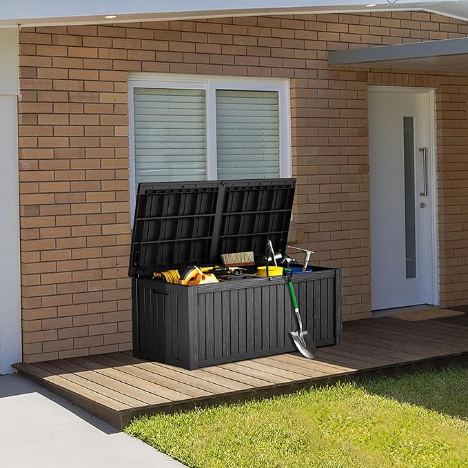 180 Gallon Lockable Resin Deck Box, Waterproof & UV-Resistant Outdoor Sto...