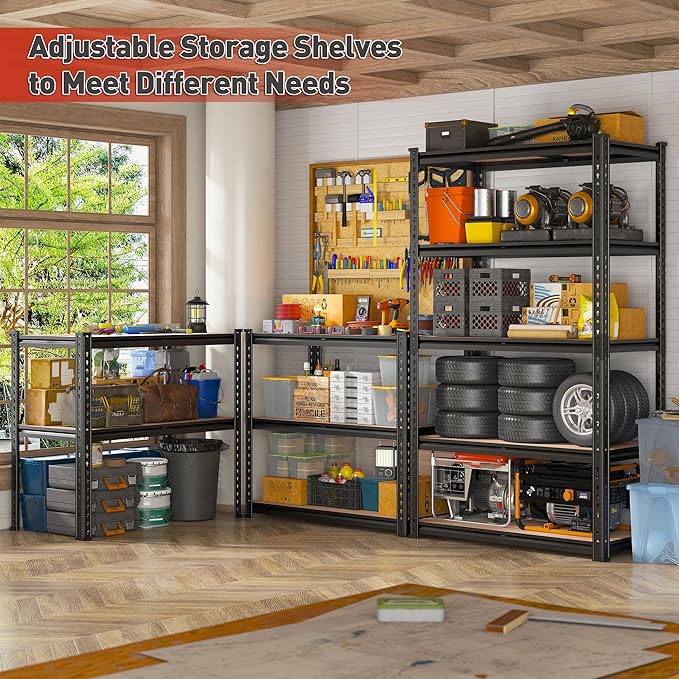 REIBII 2020LBS Storage Shelves 5 Tier Garage Shelving Heavy Duty, Adjustable