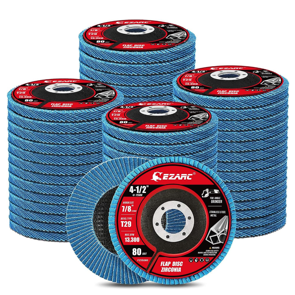 EZARC Zirconia Flap Discs 80 Grit, 4-1/2 x 7/8-Inch, Type 29, 50-Pack