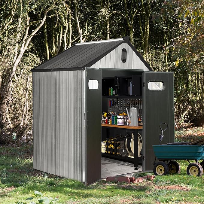 Domi 6x4 FT Outdoor Resin Storage Shed, All-Weather Double-Wall Storage Building