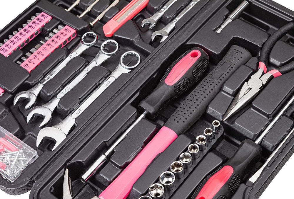 CARTMAN 148-Piece Automotive And Household Tool Set, Pink Repair Kit Case