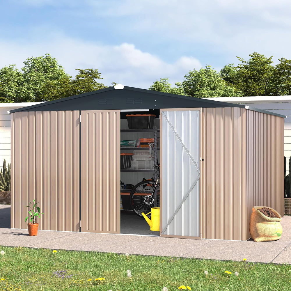 AECOJOY 12' x 10' Outdoor Storage Shed, Large 10x12 Metal Sheds &...