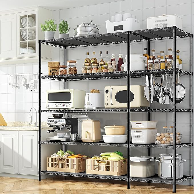 52.36" W Storage Shelves Metal Shelving Unit Load 1400LBS 5 Tier Wire Ra...