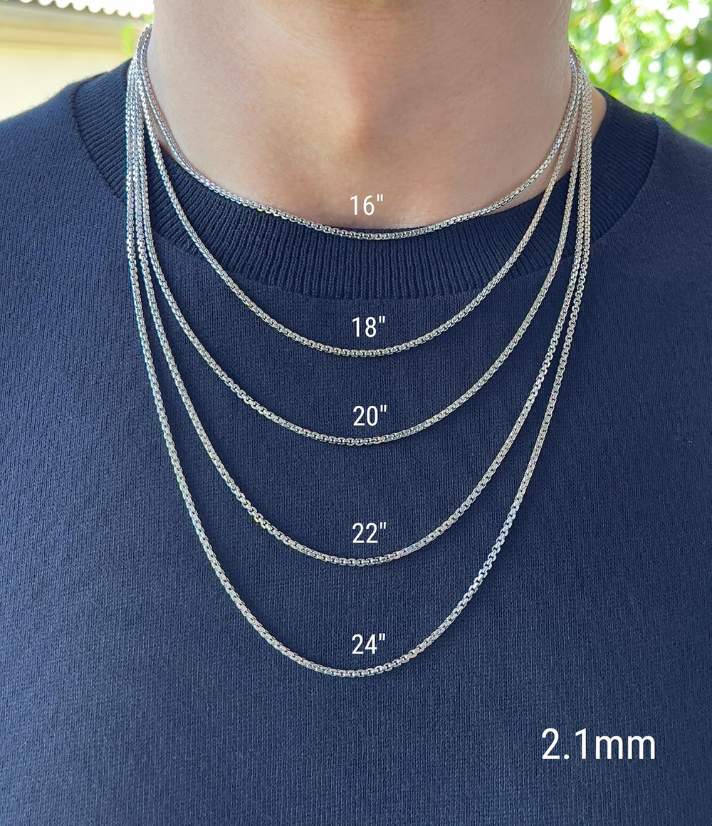 JEWELHEART 14K Real Yellow/White Gold Round Box Chain Necklace, 1.3mm-3.4mm