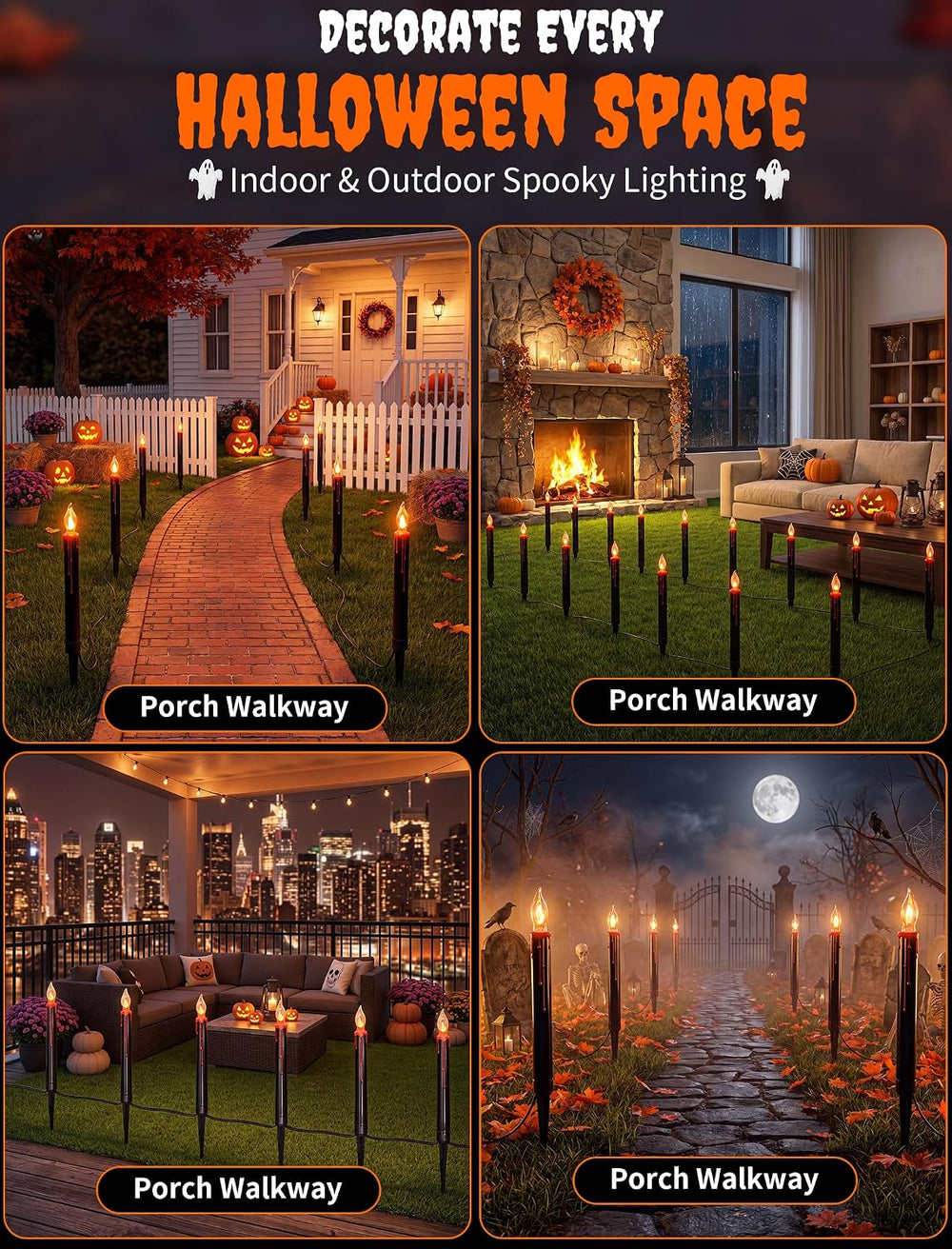 19.5Ft Halloween Candle Pathway Lights, 10-Light Black Blood Drip Stakes