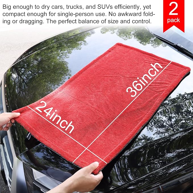 2 Pack XL Car Drying Towel – 1300GSM Ultra Absorbent Microfiber, Twisted Loop