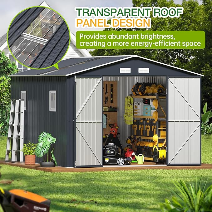 Breezz Outdoor Storage Shed 10 x 12 ft. Utility Tool Shed Metal Storage Garden