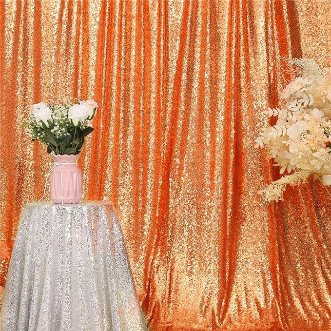 Eternal Beauty Orange Sequin Backdrop, 6x8 Ft Halloween Glitter Background Cu...