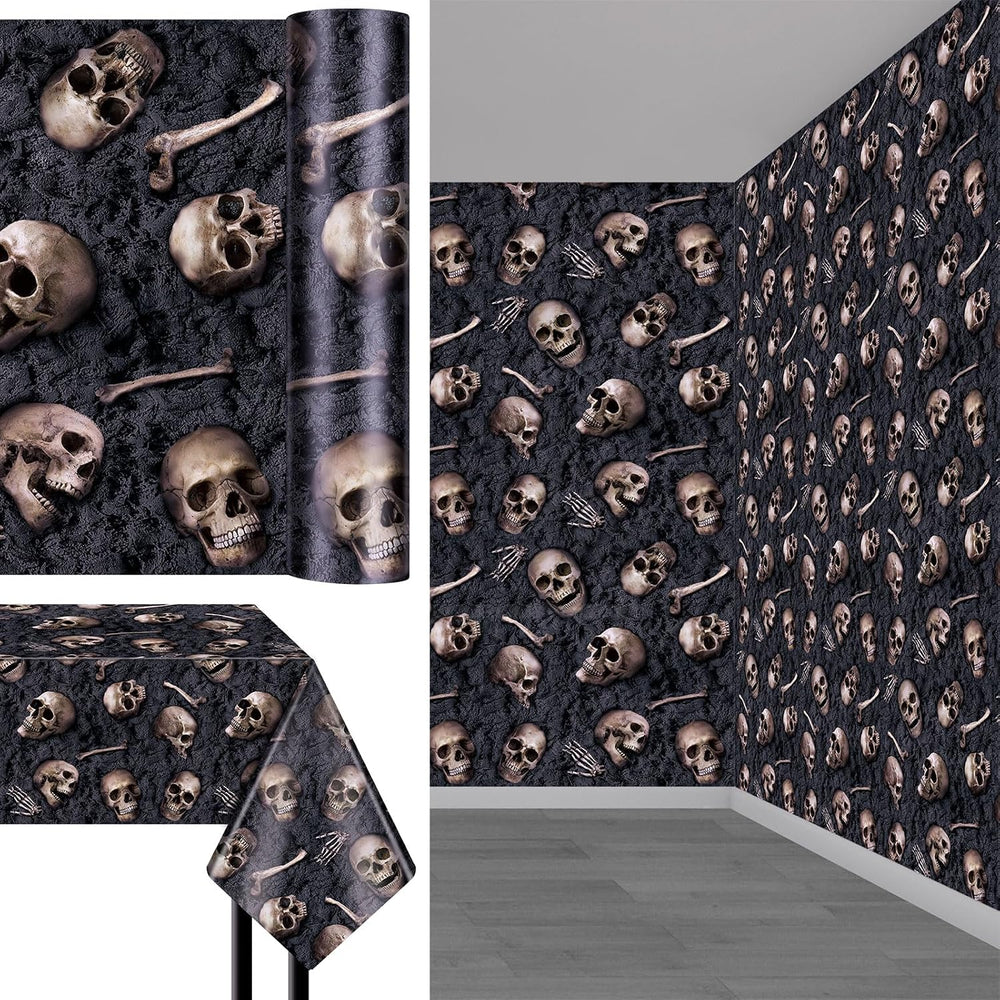 Preboun 100 ft X 54 in Halloween Skeleton Tablecloth Plastic Backdrop