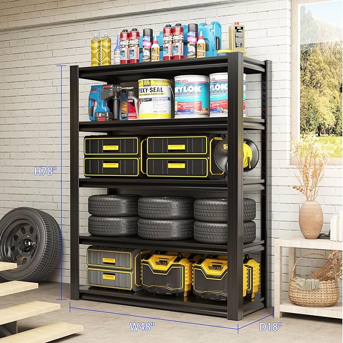 78" H Metal Storage Shelving, 3000LBS Heavy Duty Shelves Unit, Adjustable 5