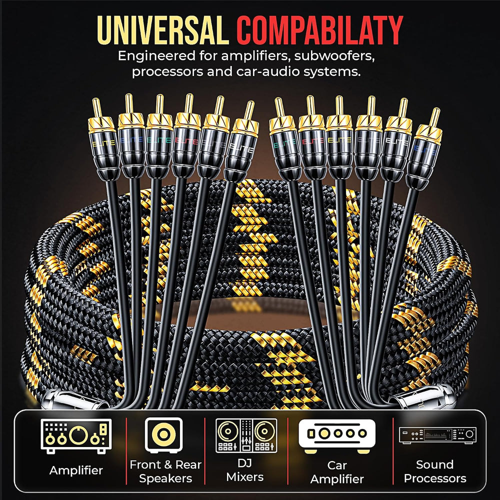 Elite Audio Pro Series | 17ft 6-Channel RCA Cable | OFC | Triple Shielded
