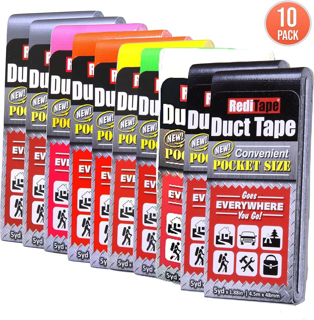 Travel Size Pocket Duct Tape 10-Pack | 1.88 inches x 5 Yards per Flat Pack (1...
