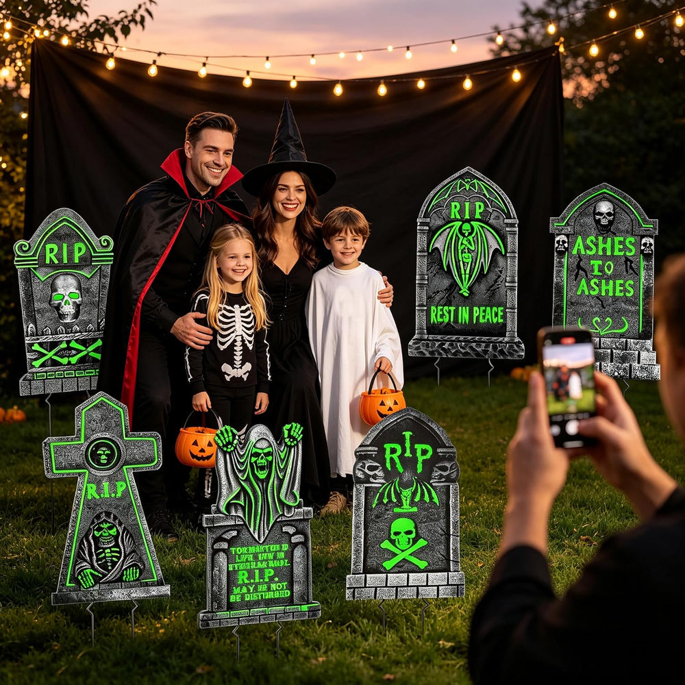 6 Pack Halloween Tombstone Decorations Glowing in The Dark, 25"x16"...