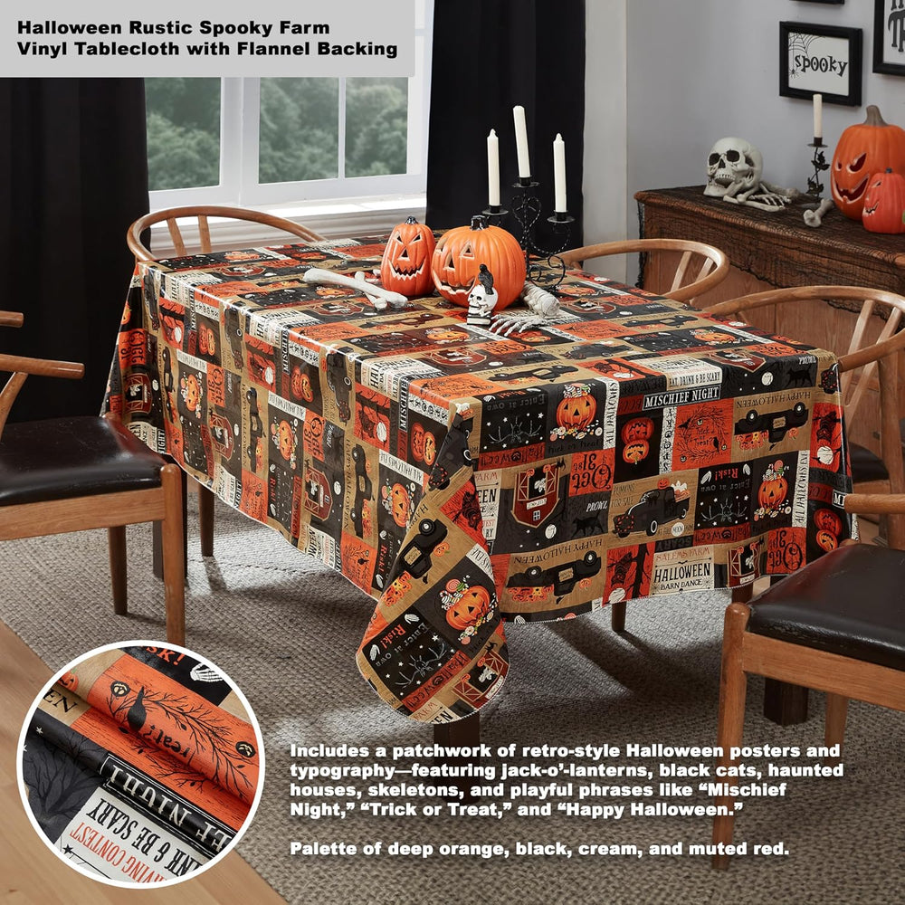 Newbridge Halloween Rustic Spooky Farm 60 x 120 Inch Rectangle Vinyl Tableclo...