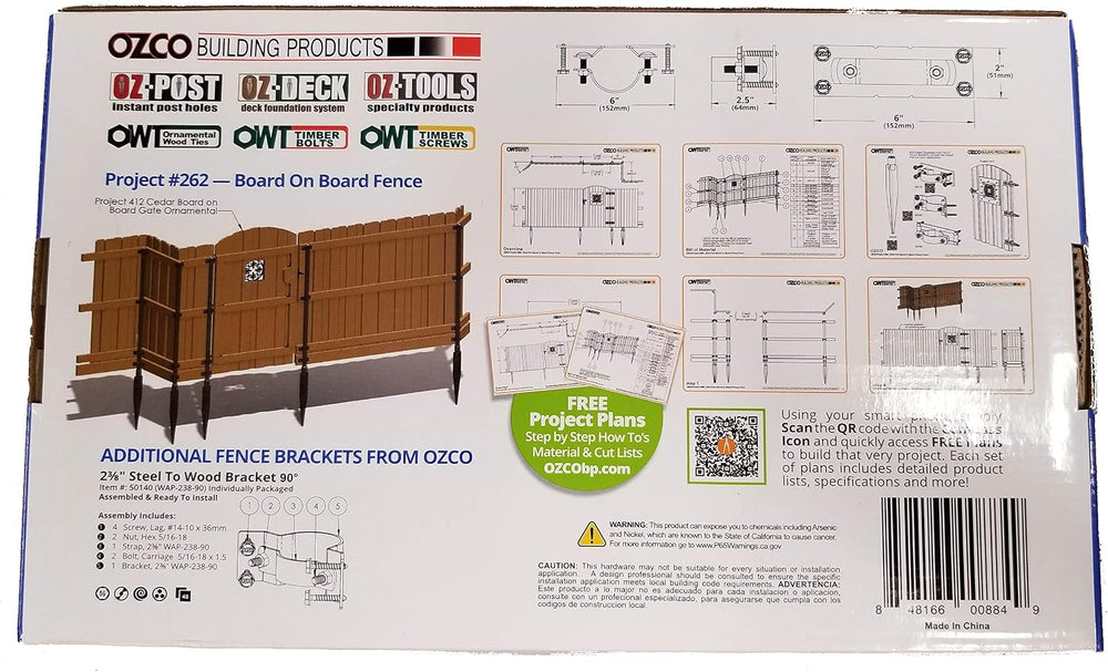OZCO WAP-OZ Galvanized Steel-to-Wood Fence Bracket for 2x4 Rails, 12 Pk