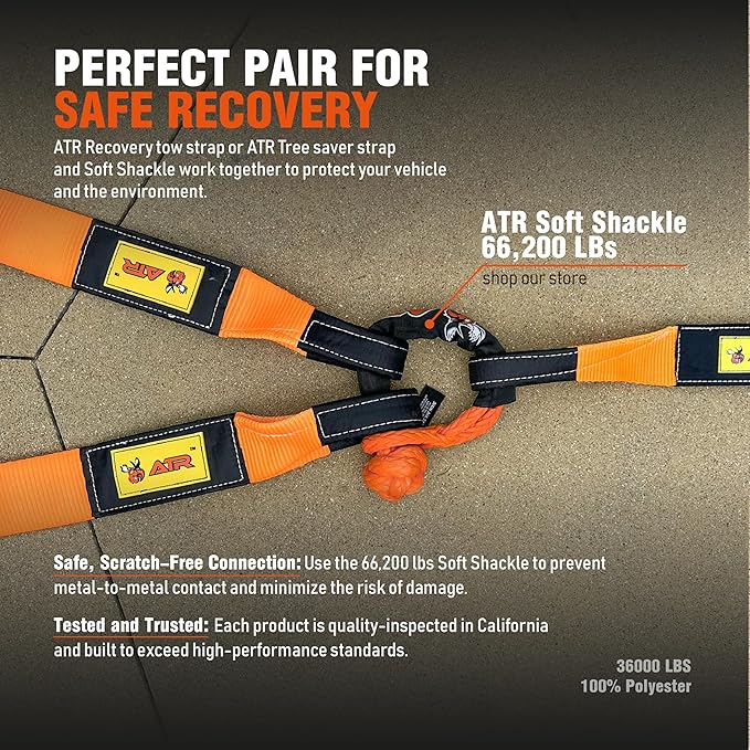 ATR Recovery Tow Strap 3.5" x 20ft – 36, 000 lbs Break Strength, Heavy Duty