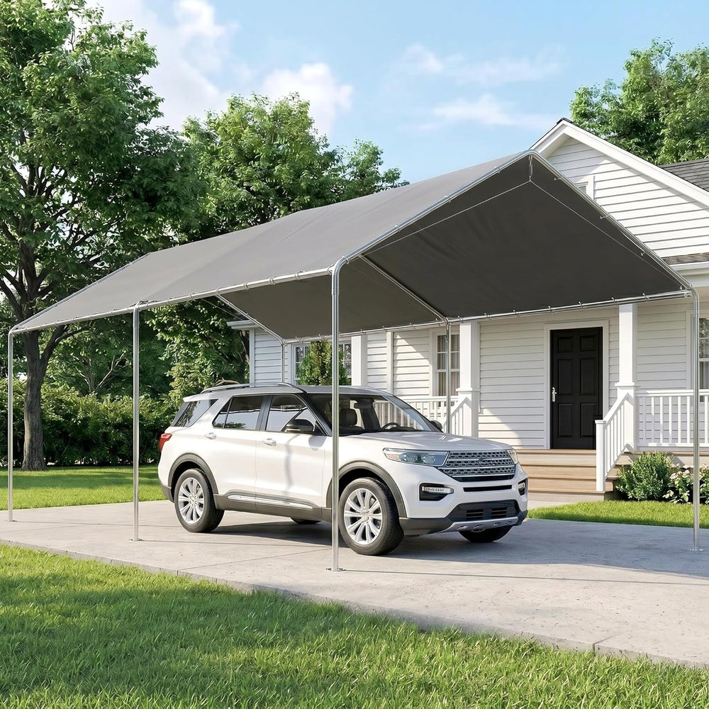 Outsunny 10'x20' Carport Outdoor Heavy Duty Galvanized Car Canopy Gray