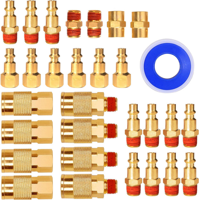 30 Pieces Solid Brass Air Fittings, Industrial Coupler and Plug