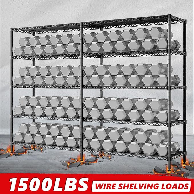 REIBII 1500LBS Storage Shelves Metal Shelving Unit 61.7''W Wire Shelving