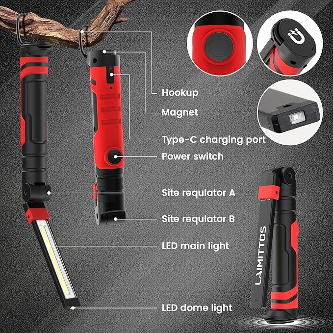 Rechargeable Work Light 2500mAh Magnetic LED Work Light Flashlight Mechanic (...