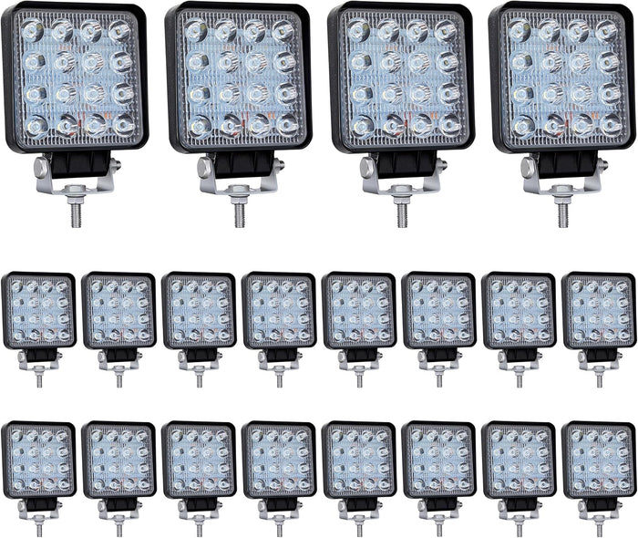 San Young LED Work Lights for Truck, Round Led Light Pods 42W 4 Inch Spot Flood Round Lights Off-Road Led Light Fit for Trucks Off-Road Vehicle ATV SUV UTV 4WD Boat Tractor 10PCS