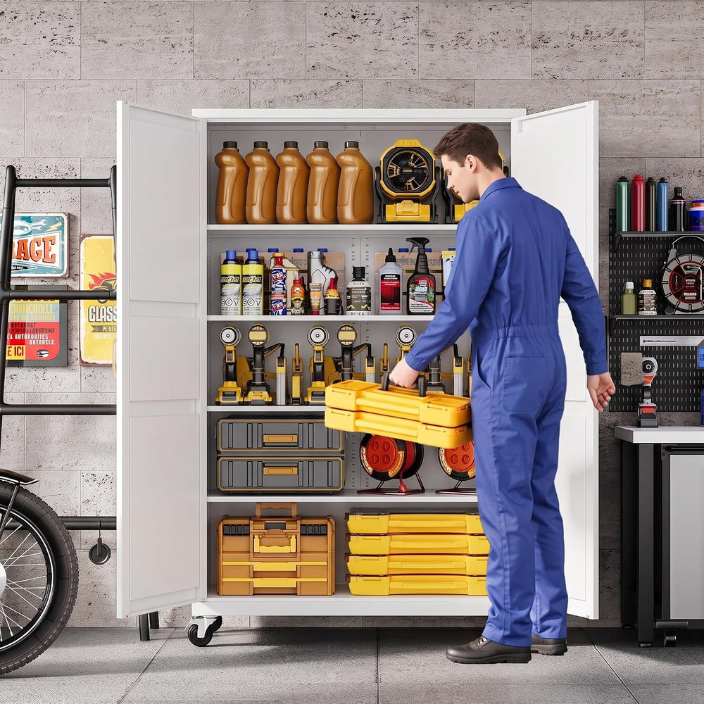 Metal Garage Storage Cabinet with Wheels, Wide & Deep Storage Cabinet wit...