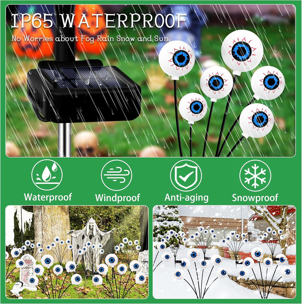 Kohlrabi Halloween Decorations Outdoor, 4 Pack 24 LED Solar Scary Eyeball Swa...