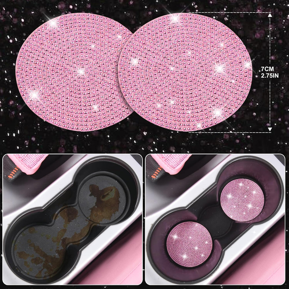 CAR PASS 24 PCS Pink Bling Diamond Accessories Set for Women, Leather Seat Co...