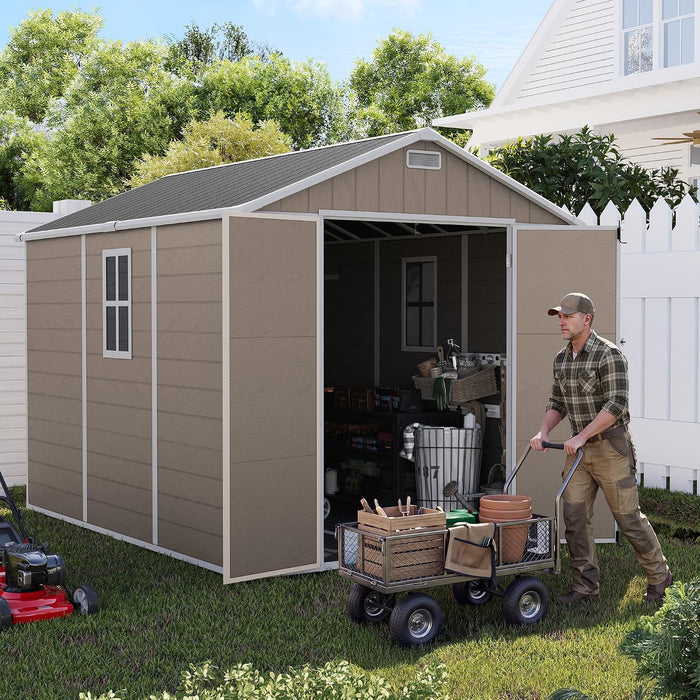 UDPATIO Outdoor Resin Storage Shed 7.5x10 FT, Plastic Shed for Garden,Brown