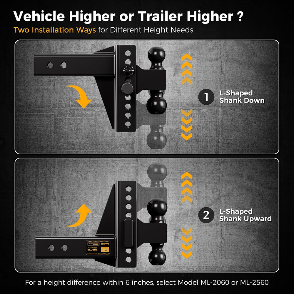 CAMMOO Adjustable Trailer Hitch for 2.5inch Receiver 6 inch Rise/Drop Hitch