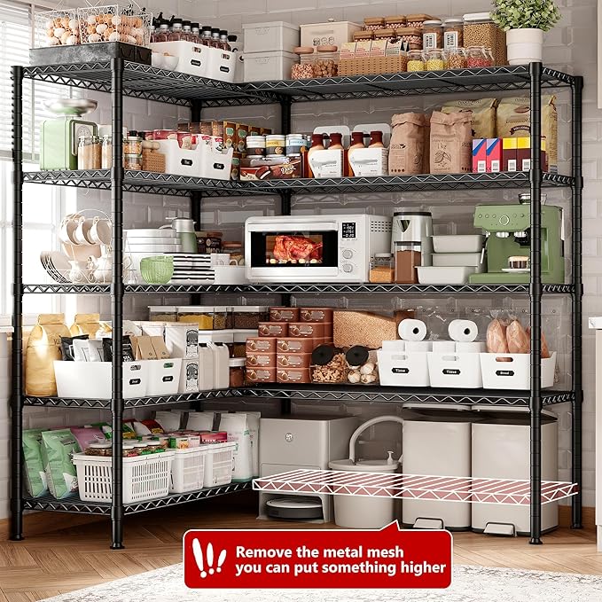 REIBII 72.8" W Storage Shelves Load 1600LBS, 5 Tier Metal Shelving Unit ...