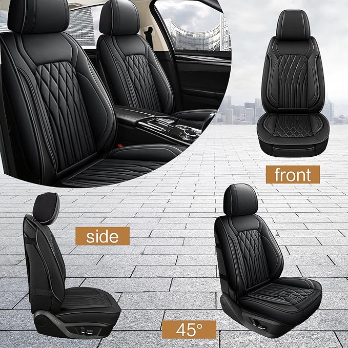 Pariitadin Leather Car Seat Covers Front Pair, Waterproof Faux Leather Seat