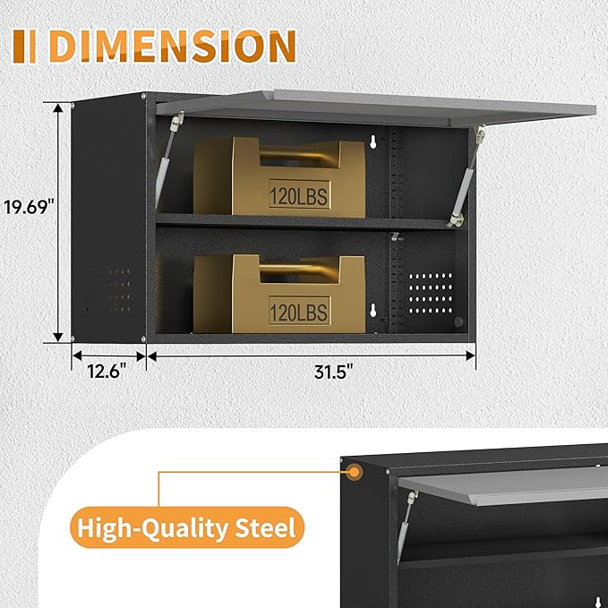 Metal Garage Wall Cabinet with Up-Flip Door, Float Tool Cabenit with Adjustable