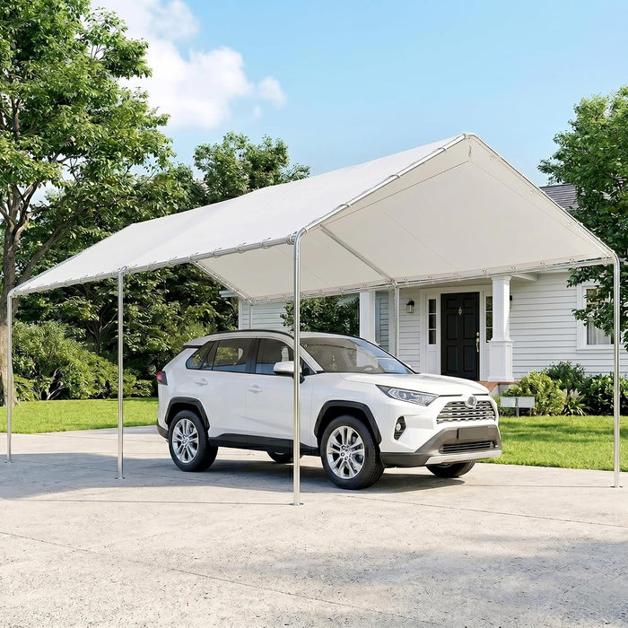 Outsunny 9.6'x19.5' Carport Outdoor Heavy Duty Galvanized Car Canopy White