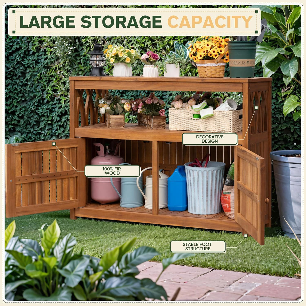 Greesum 2‑Tier Acacia Wood Outdoor Storage Cabinet with 2 Magnetic Doors